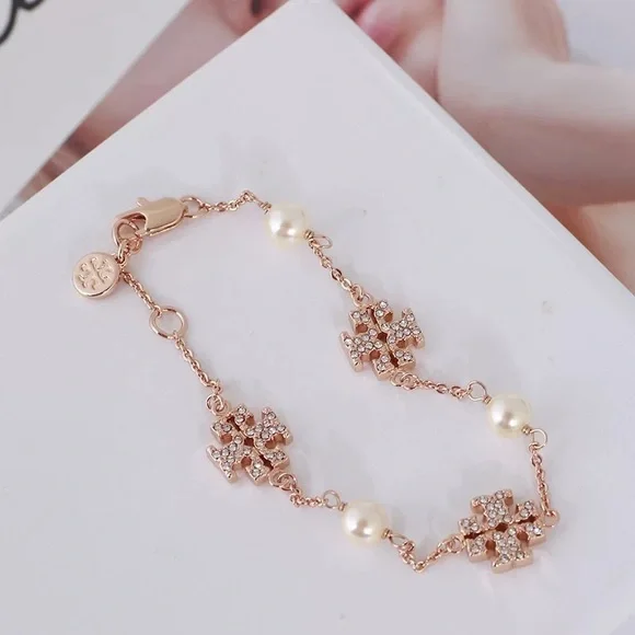Tory Burch Rose Gold Gemstones and Pearl Bracelet - Picture 5 of 9